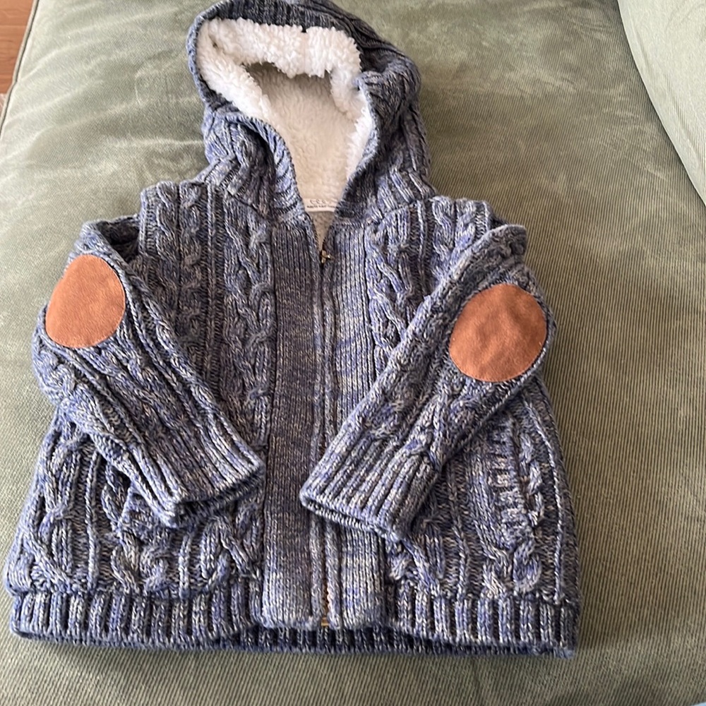 Egg by Susan Lazar Boys Full Zipper Hooded Knit Sweater, Sherpa lined, sz2 years